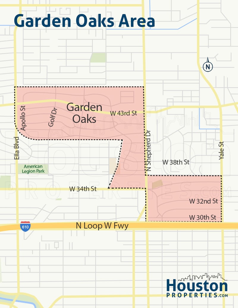 Garden Oaks Houston inner-neighborhood map