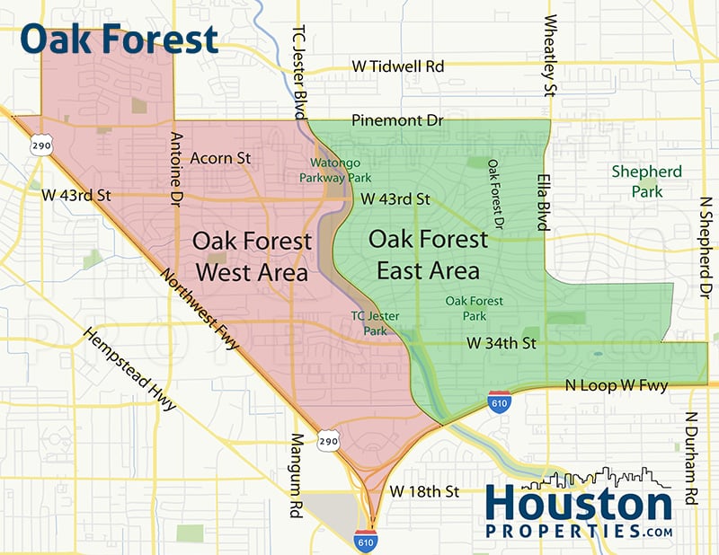 Inner neighborhood map of Oak Forest Houston