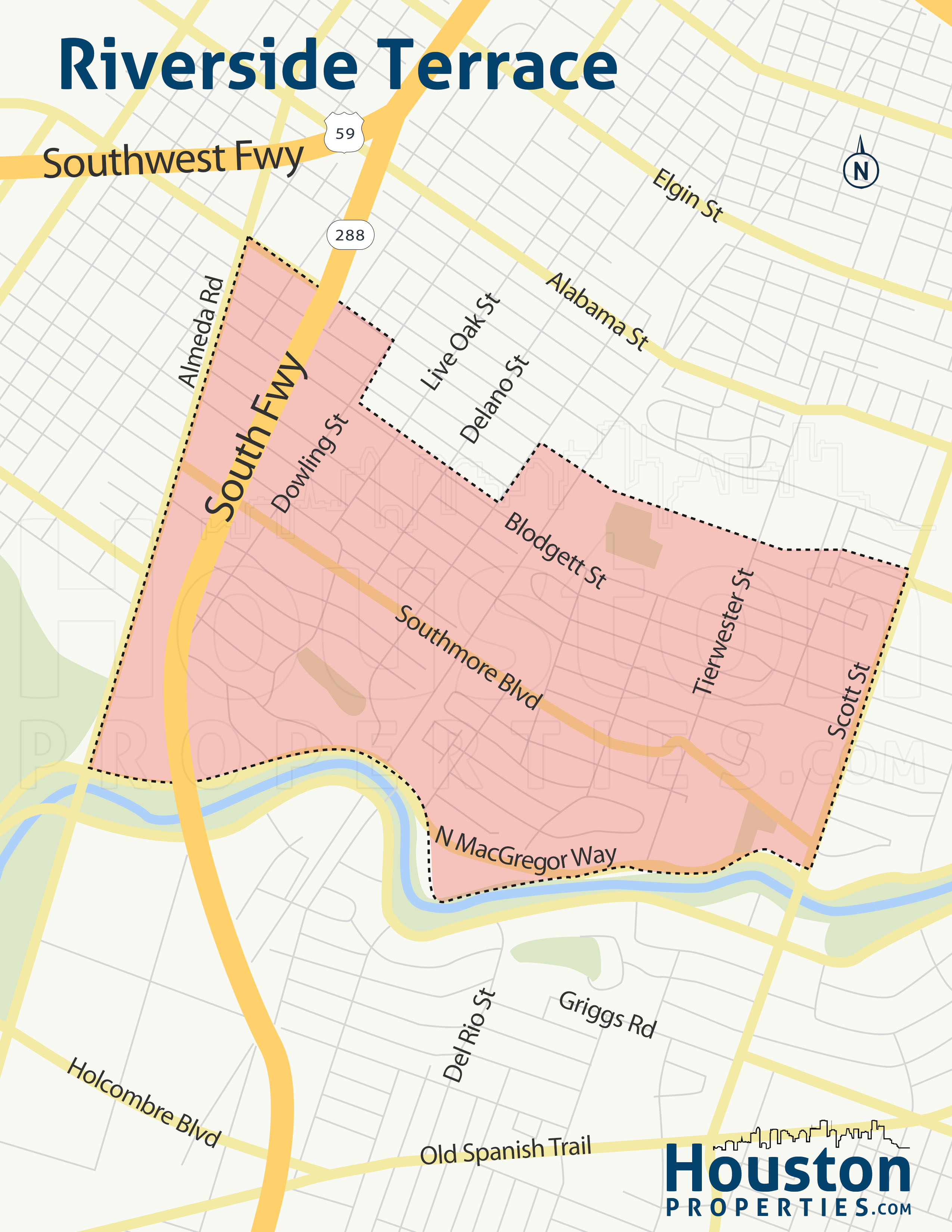 Riverside Terrace Houston Location Map